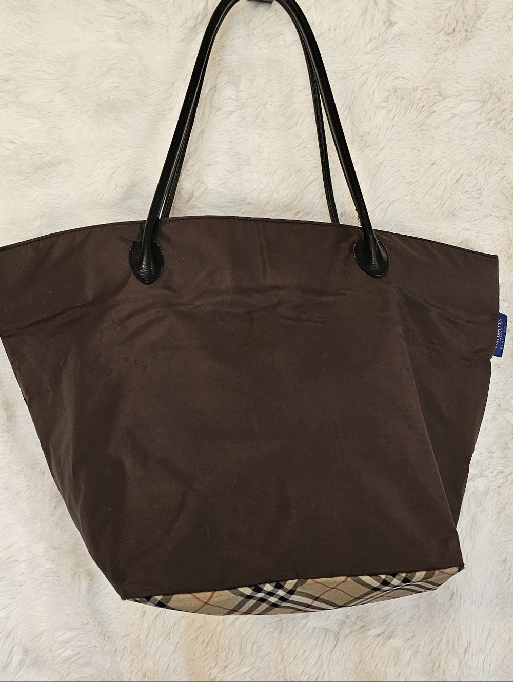 Burberry Brown Tote with Black Straps and Signature Check Base - Picture 2 of 16